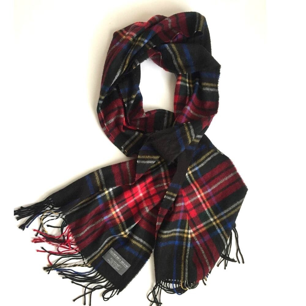 Geoffrey Beene Mens Plaid Scarf Red Black Cashme‎ Acrylic Made in Italy Fringe